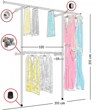 W01 - Garderobensystem, Kleiderkammer, Kleiderstangen, Wandregalsystem
